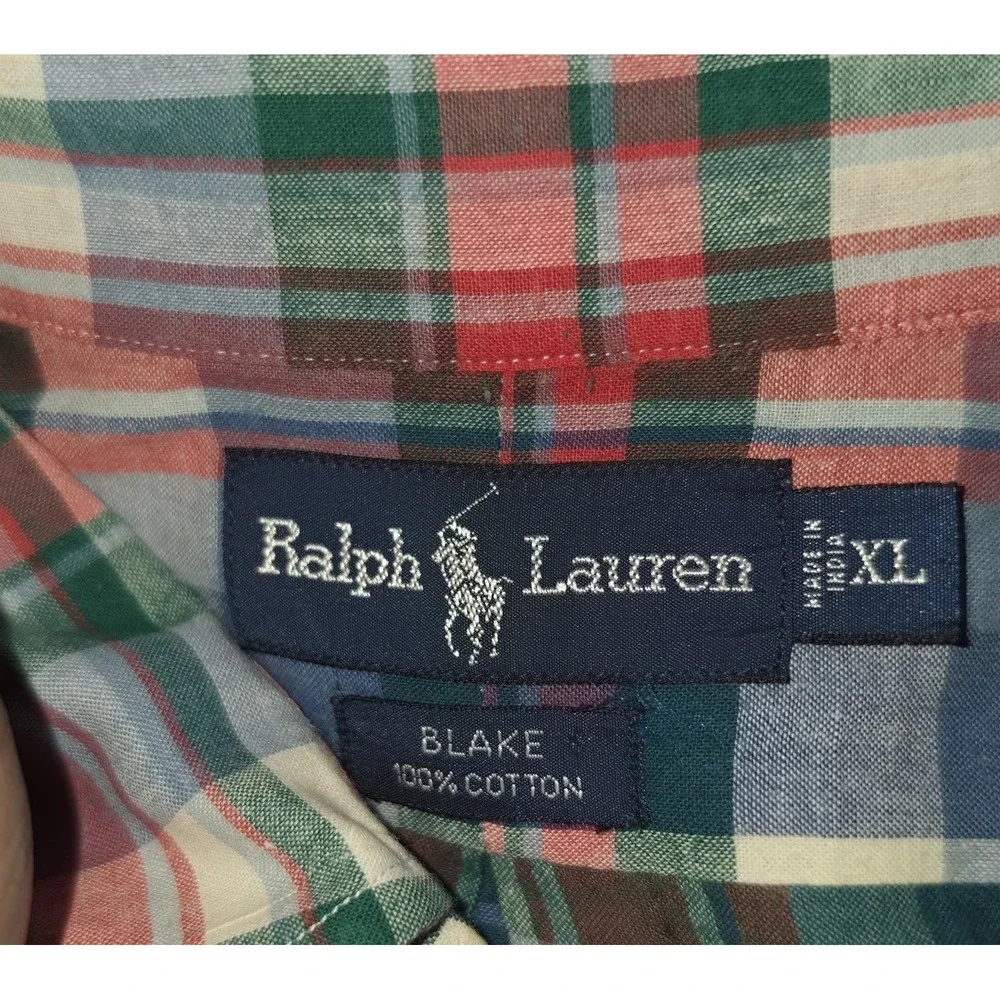 Vtg Ralph Lauren Blake Men's XL Multicolored Plaid Shirt Button Down‎